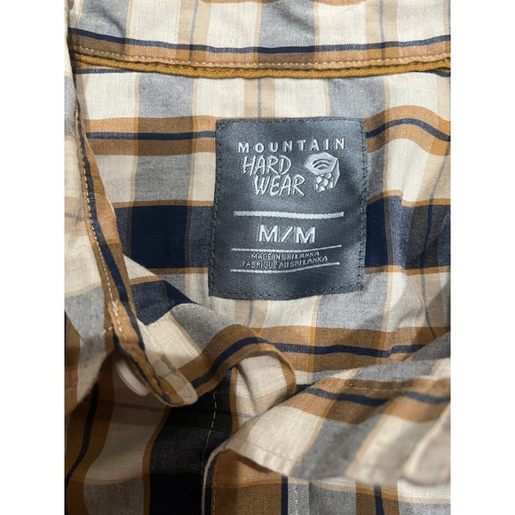 Mountain Hardwear Mens Plaid Short Sleeve Button Up Shirt Tan Brown Navy Size M - Picture 4 of 8